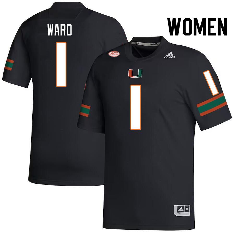 Women #1 Cam Ward Miami Hurricanes College Football Jerseys Stitched-Black